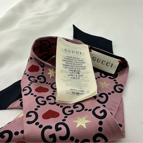 Gucci Patterned Silk Neck Bow with GG, Hearts and Stars Twilly Scarf NEW IN BOX - Picture 12 of 13